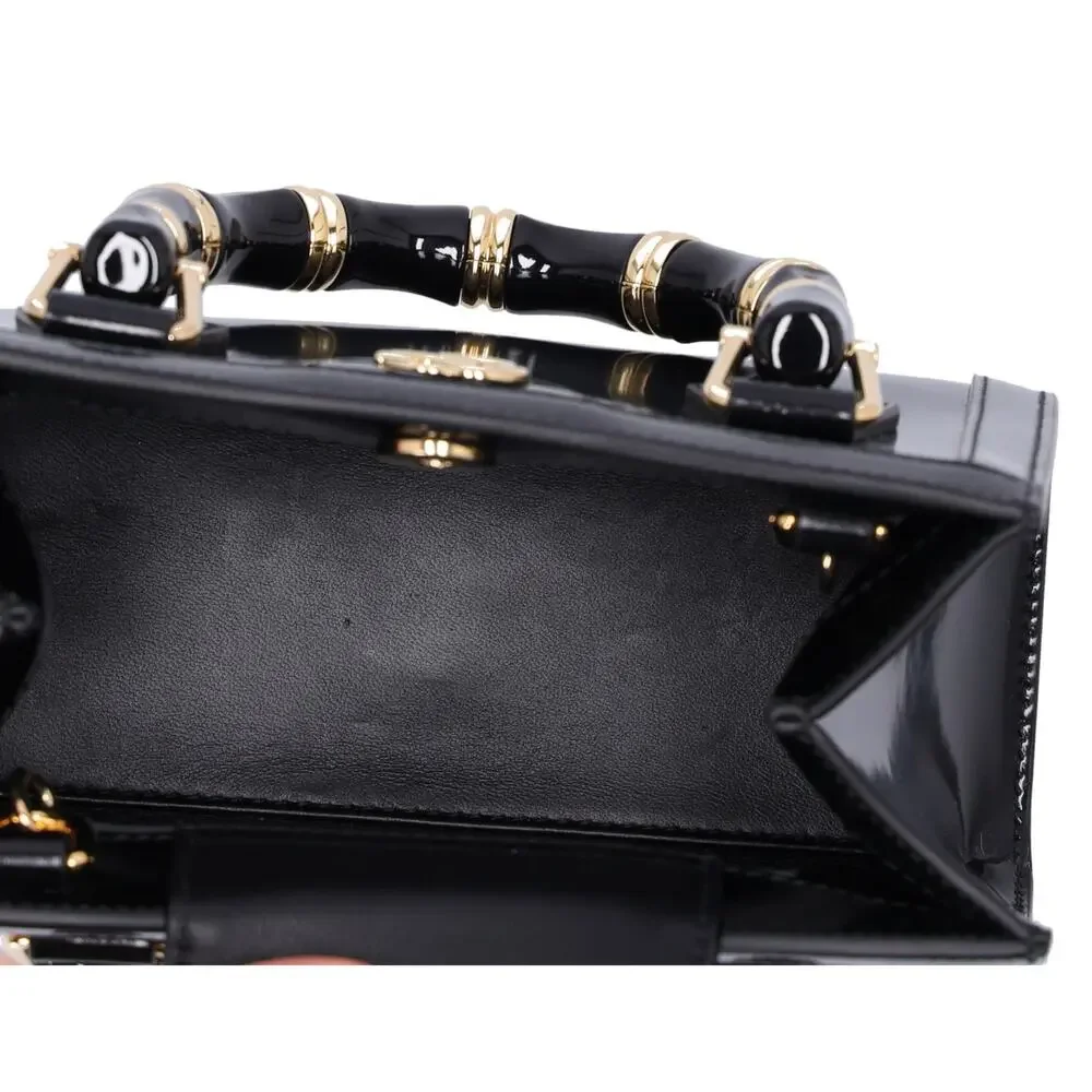 GUCCI Diana Mini Tote Crossbody Bag 832936 Black Leather